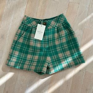 Sezane Short Willy in Carreaux Vert Beige - US 2 - NWT